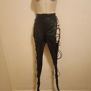 Pleather Zig Zag Drawstring Pants Size Medium